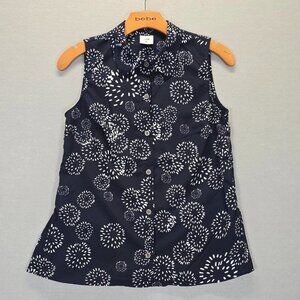 Cabi Womens Sleeveless Dandelion Wish Navy Blue Top Blouse Button Up Size XS